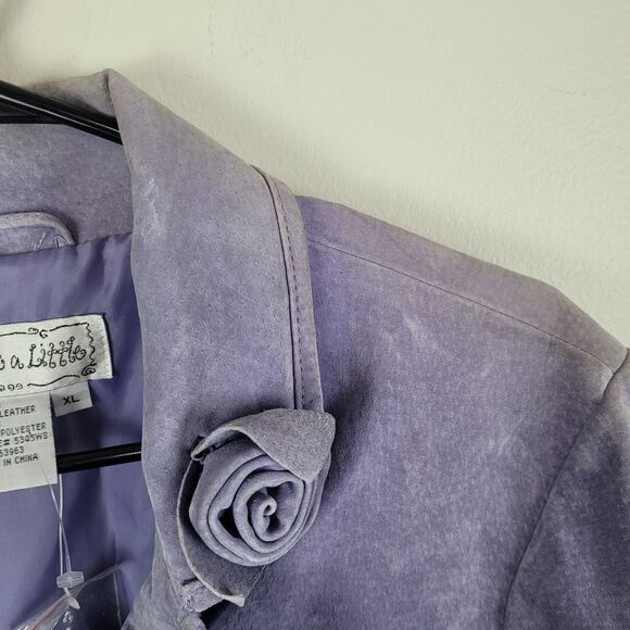NWT Live a Little Womens M Lavender Suede Leather Jacket Floral Accent Blazer - Picture 7 of 7